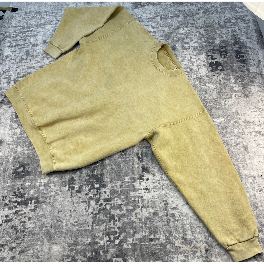 Vtg Thick Made In USA Blank Crewneck Sweater Large Oatmeal Grandpacore Boxy